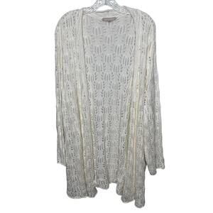 Woman Within Open‎ Knit Cardigan Sweater Plus 2X Ivory Cream Boho Drape Duster